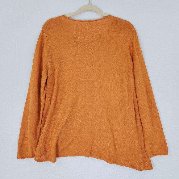 Eileen Fisher Shirt Womens Large Orange Organic Linen Long Sleeve Crew Neck - Picture 9 of 9